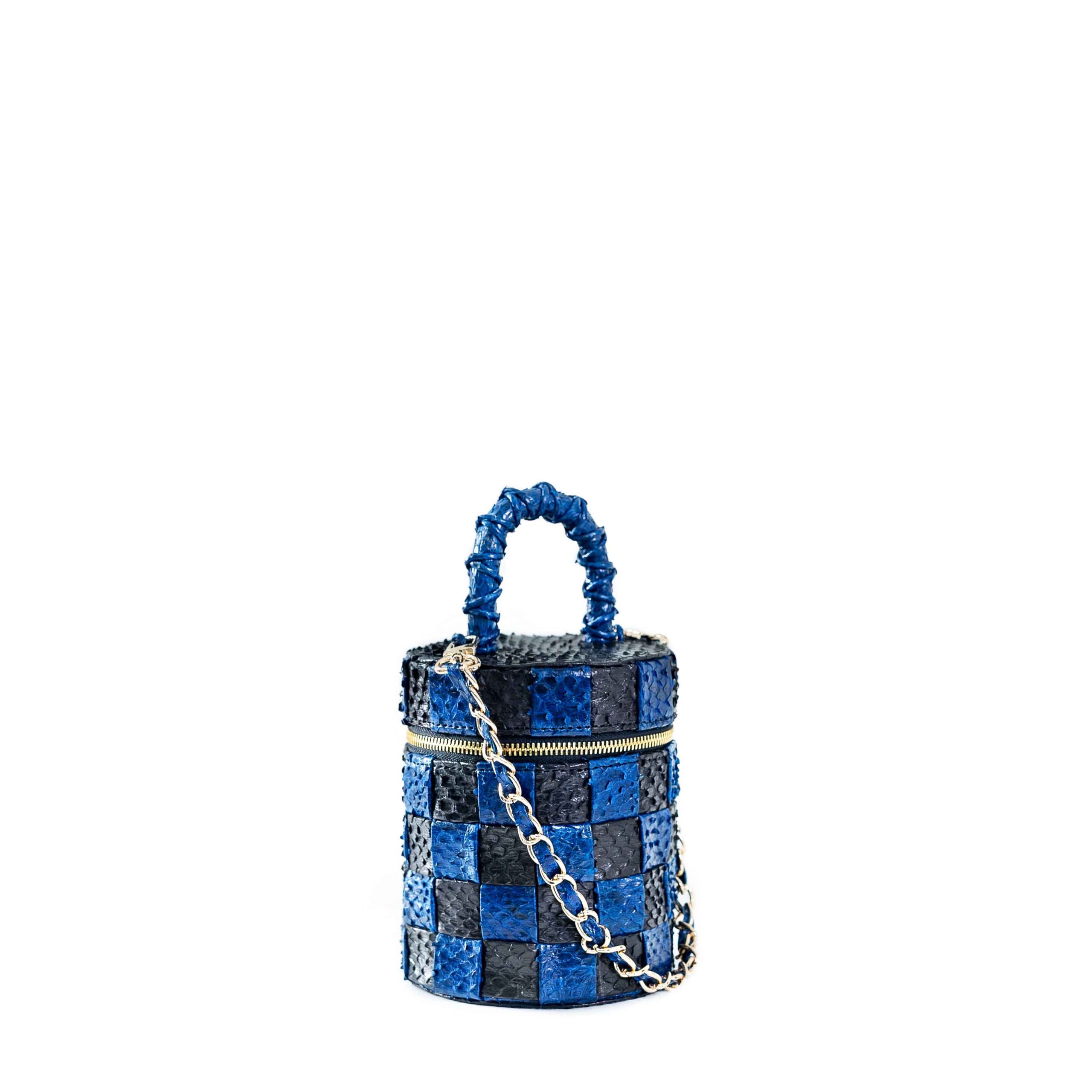WOVEN BARREL BAG BLUE BLACK
