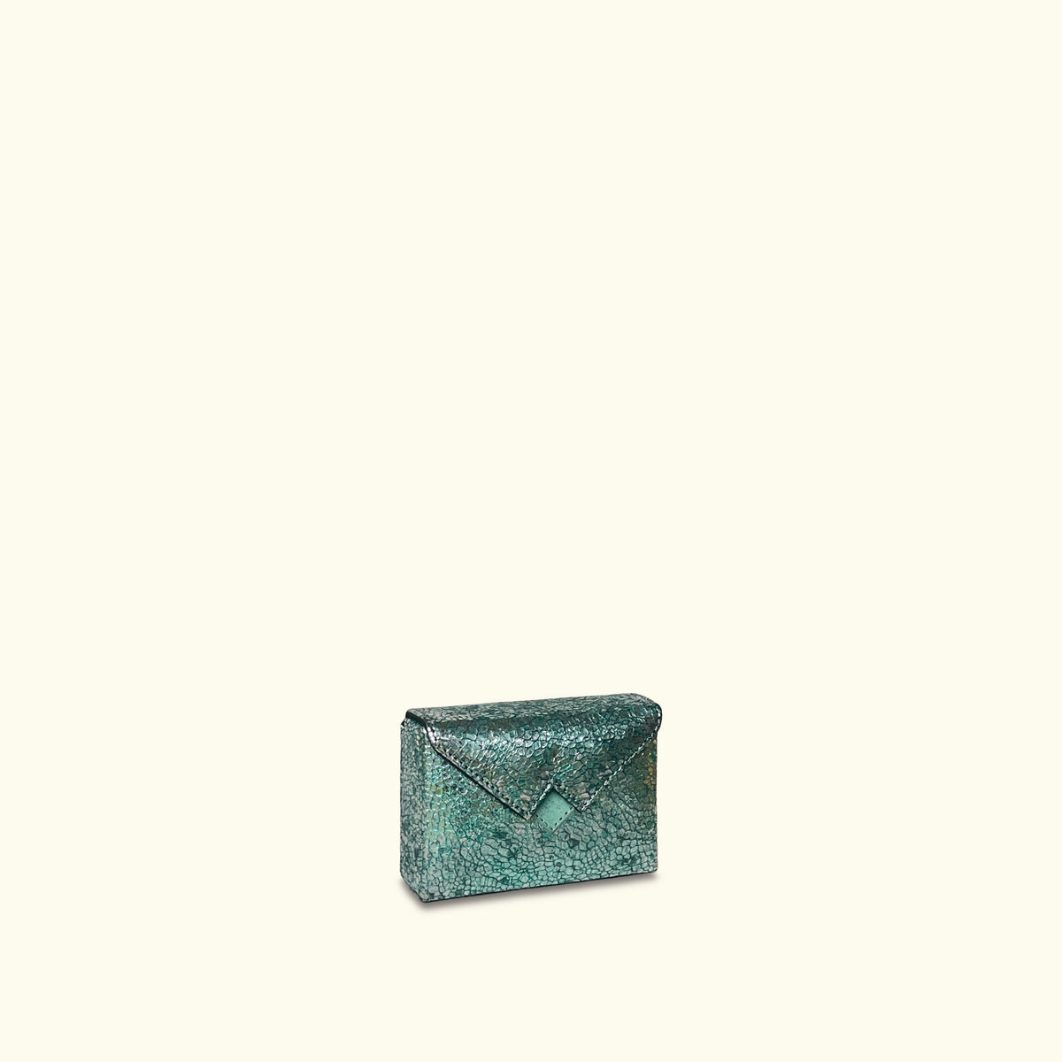 Box Clutch Mini Teal Green Metallic Leather Bag