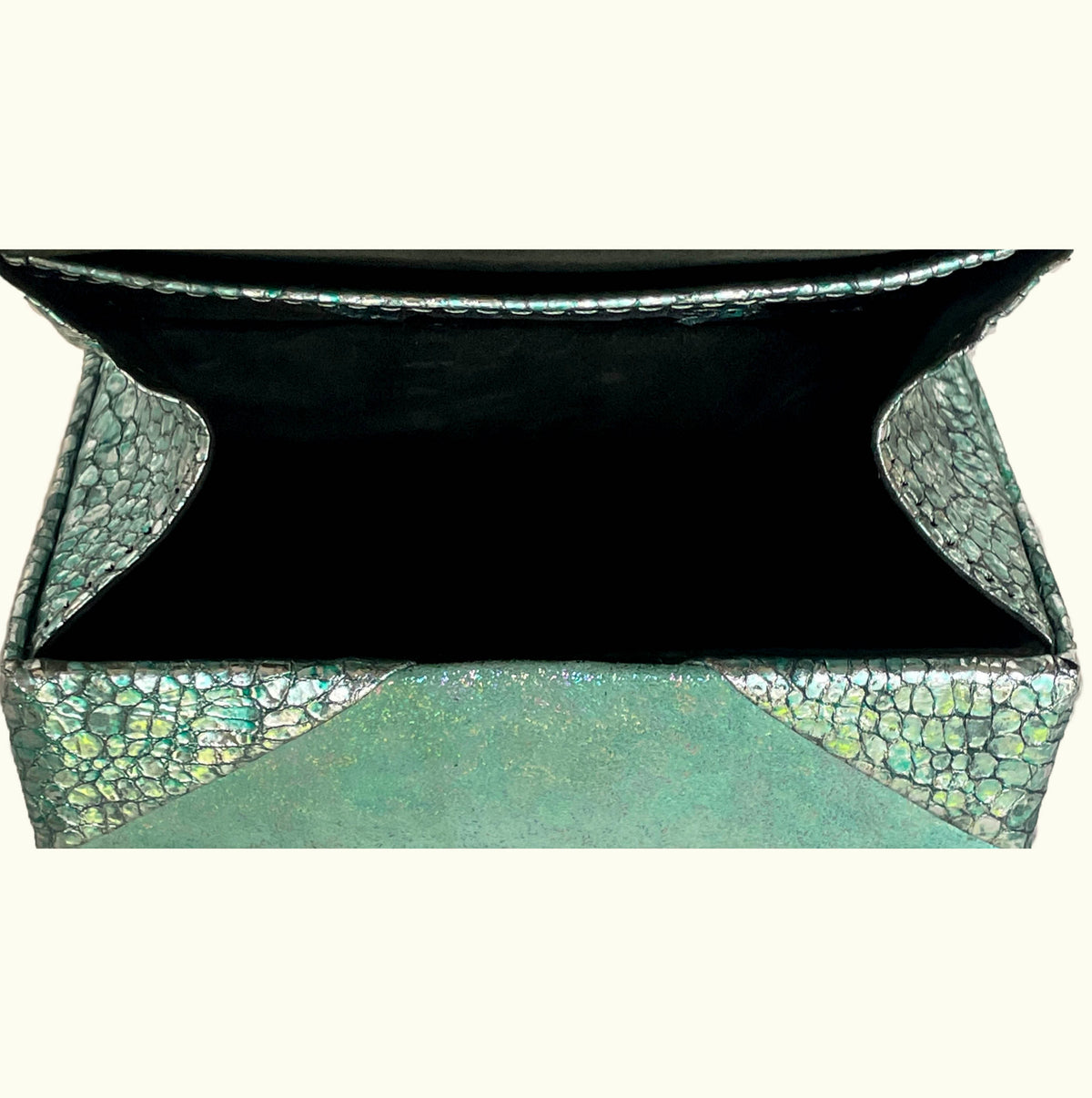 Box Clutch Mini Teal Green Metallic Leather Bag