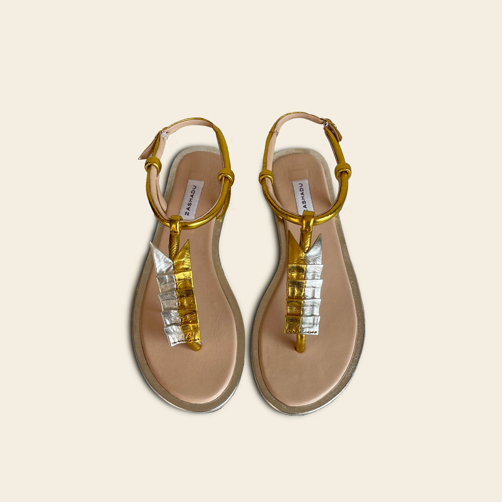AURELIA SANDAL - Pleated metallic leather sandal