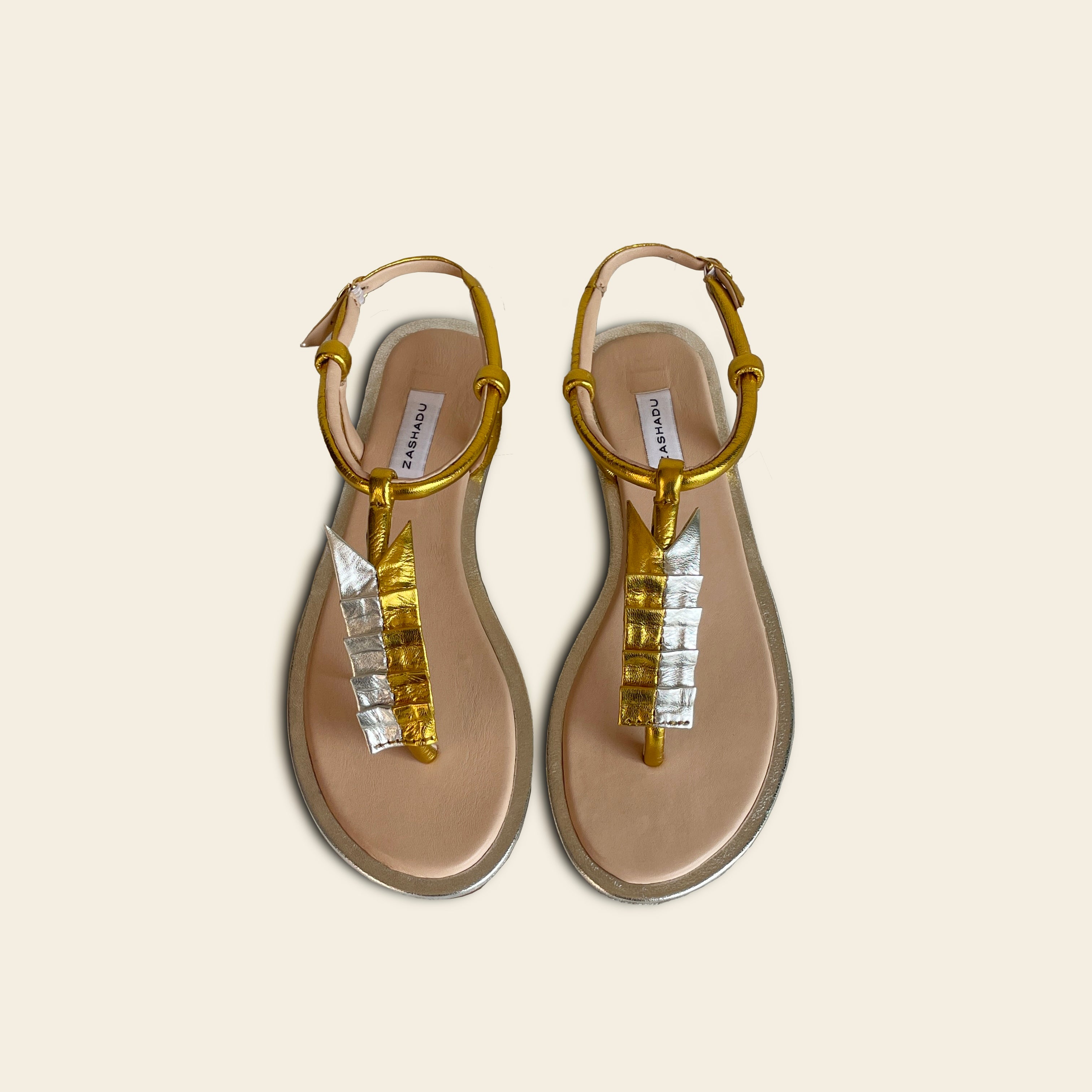 AURELIA SANDAL - Pleated metallic leather sandal