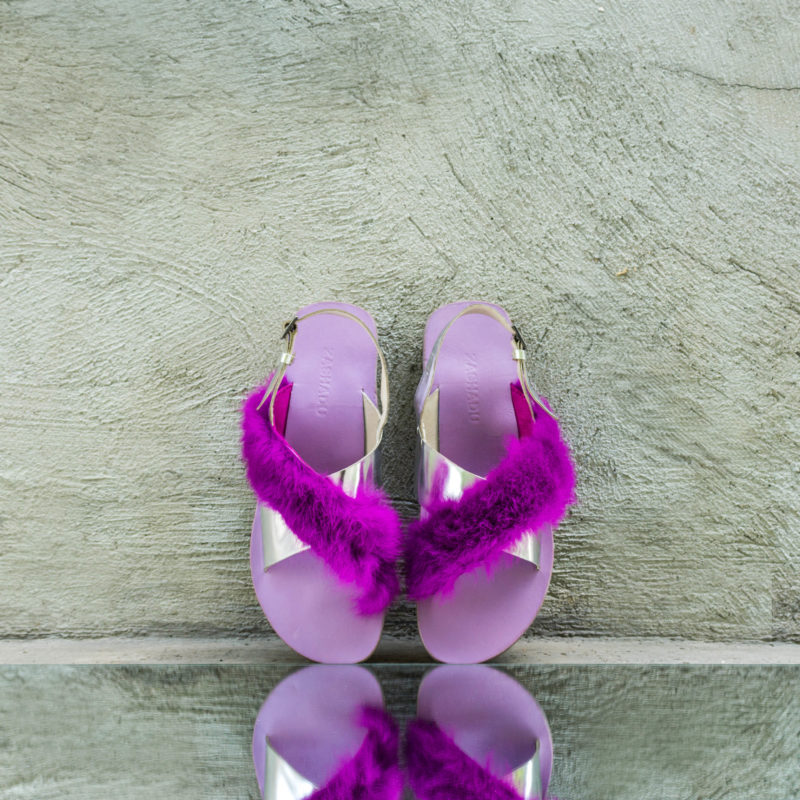 Purple Rabbit Fur Silver Sandals (40,41)