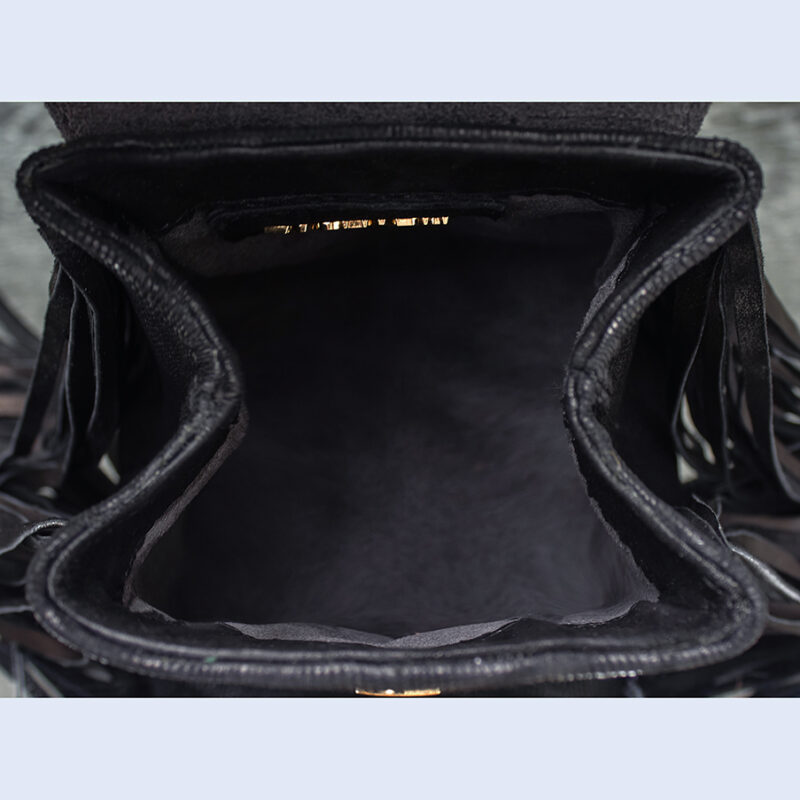 Muse Fringe Bag Black Lizard Embossed Leather Calf Skin Fringing