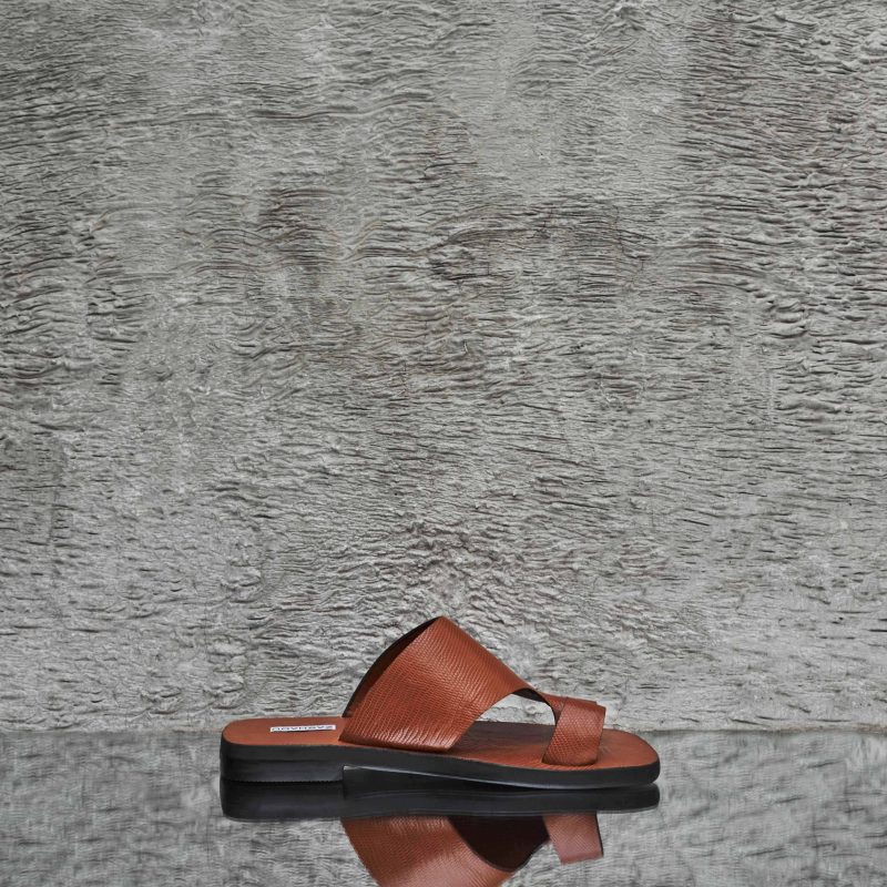 Thong Slip On Sandal Tan Reptile Embossed Leather