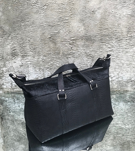 Travel Bag Black Python Embossed Leather Calf Hide