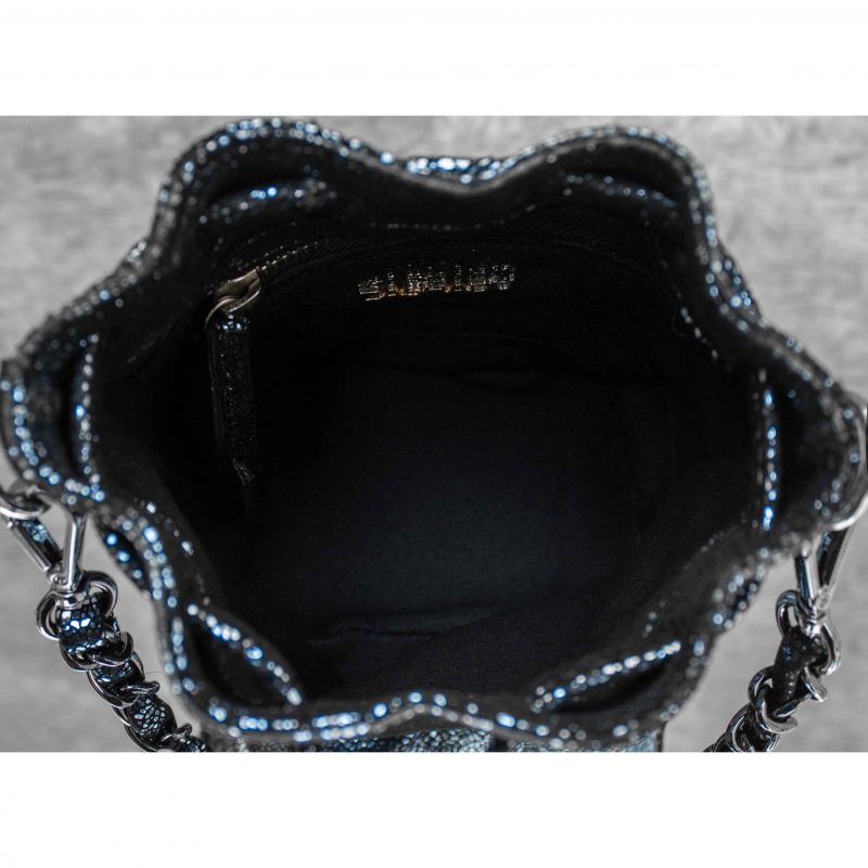 Mini Bucket Bag Metallic Blue Black Calf Skin