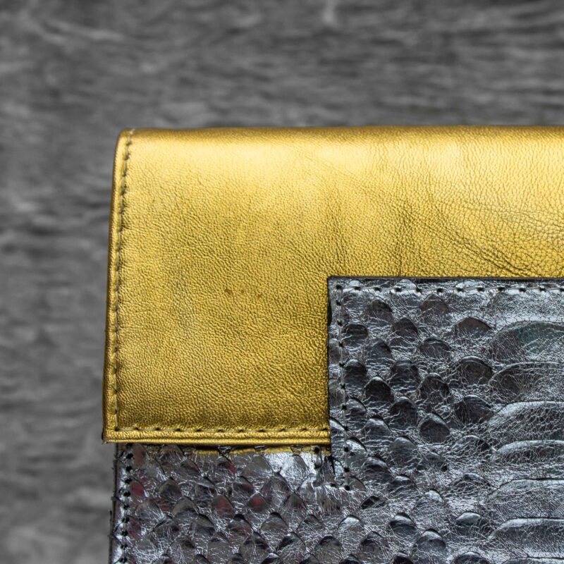 Ice Clutch Distressed Gold Silver Python Snake Embossed Leather