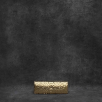 Box Clutch Elongated Metallic Gold Python Snake Embossed Leather