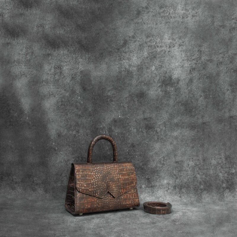 Alpha Classic Distressed Brown Crocodile Embossed Leather