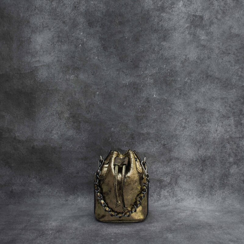 Mini Bucket Bag Metallic Dark Gold Goat Skin