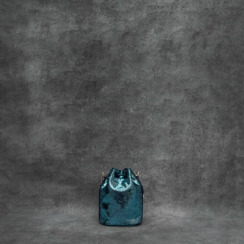 Mini Bucket Bag Metallic Teal Blue Calf Skin