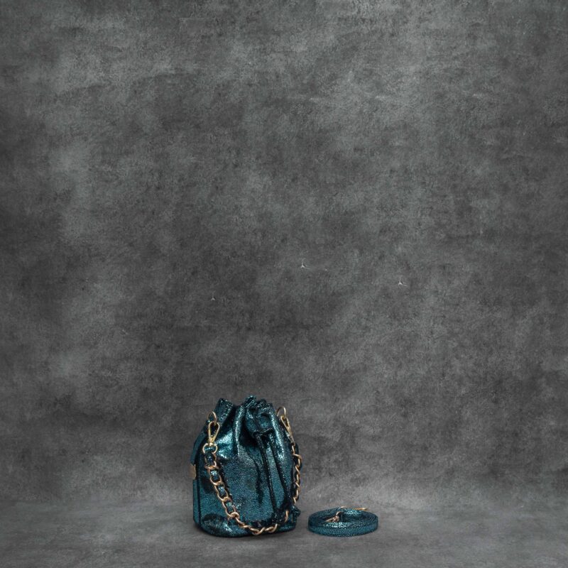 Mini Bucket Bag Metallic Teal Blue Calf Skin