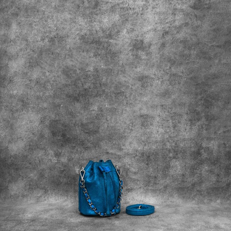 Mini Bucket Bag Distressed Metallic Blue Calf Skin
