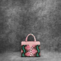 SST Classic Pink Green Snake Embossed Leather Ostrich Leather Insert