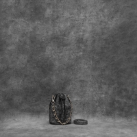 Mini Bucket Bag Distressed Sparkle Black Silver Suedette Finish Calf Skin