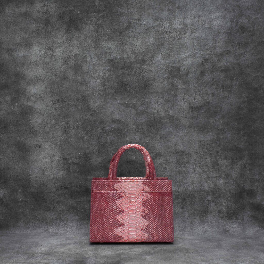 SST Classic Brick Red Python Snake Embossed Leather With Silver Effect