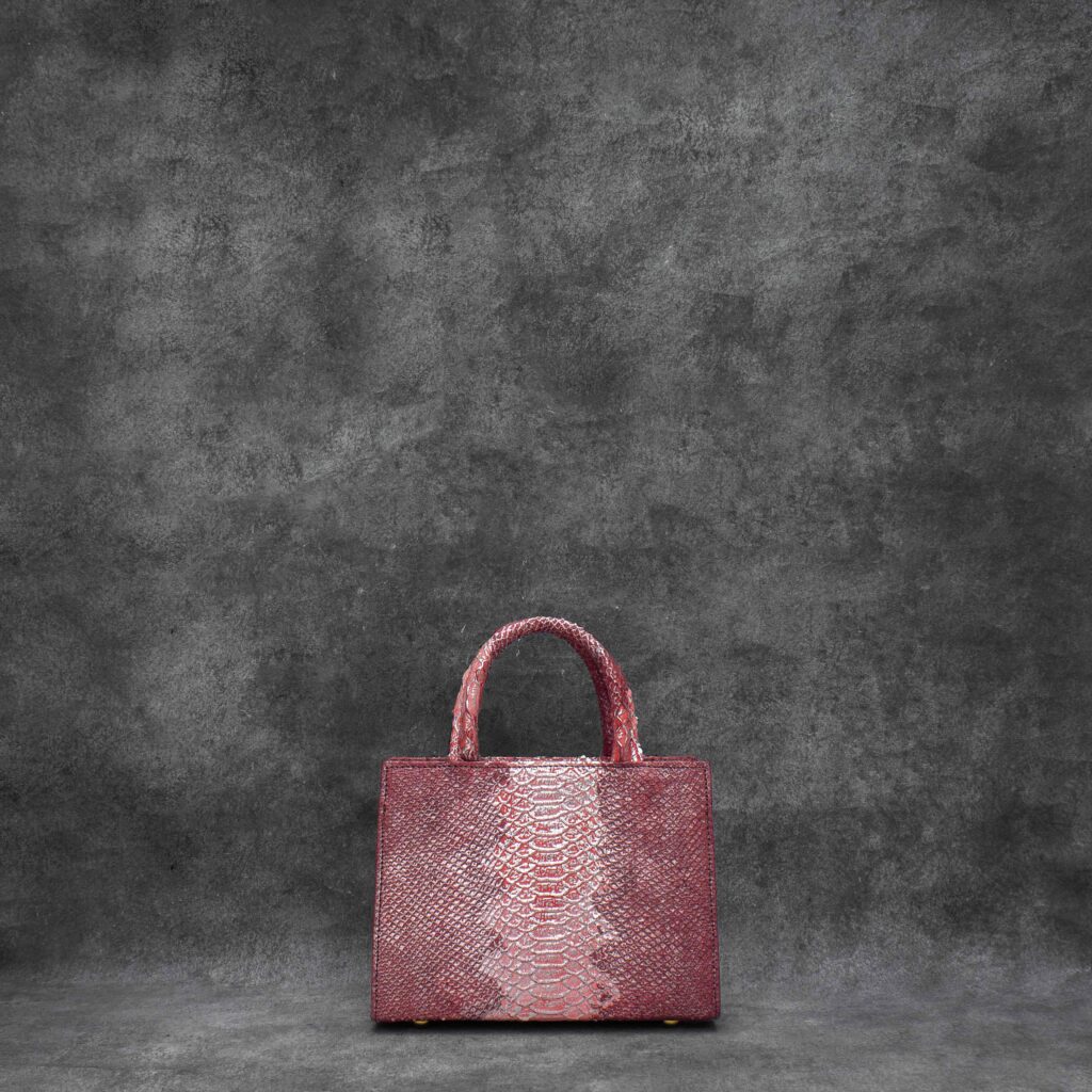 SST Classic Brick Red Python Snake Embossed Leather With Silver Effect