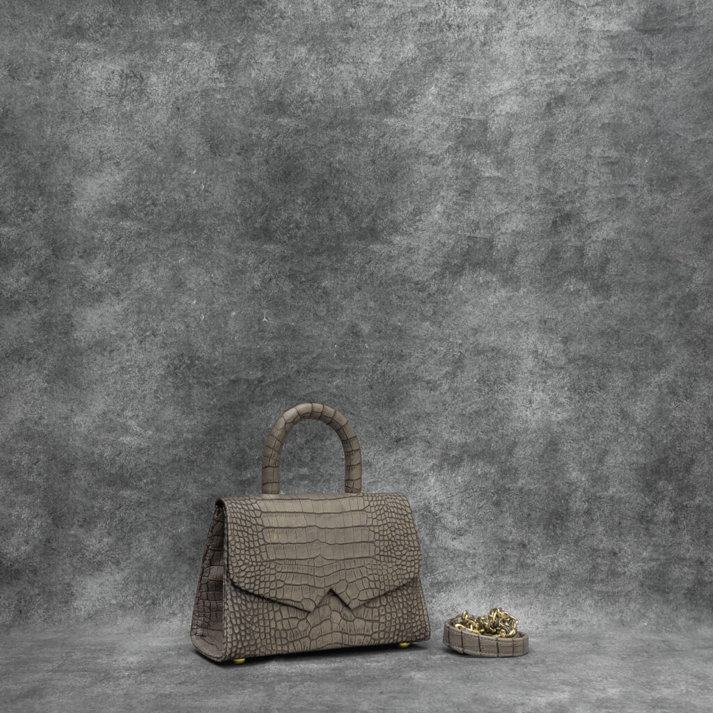 Alpha Classic Taupe Brown Crocodile Embossed Leather