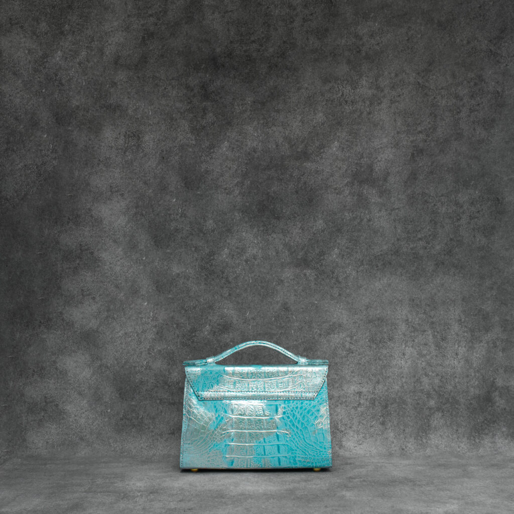 TKO Classic Baby Blue Silver Caiman Crocodile Embossed Leather