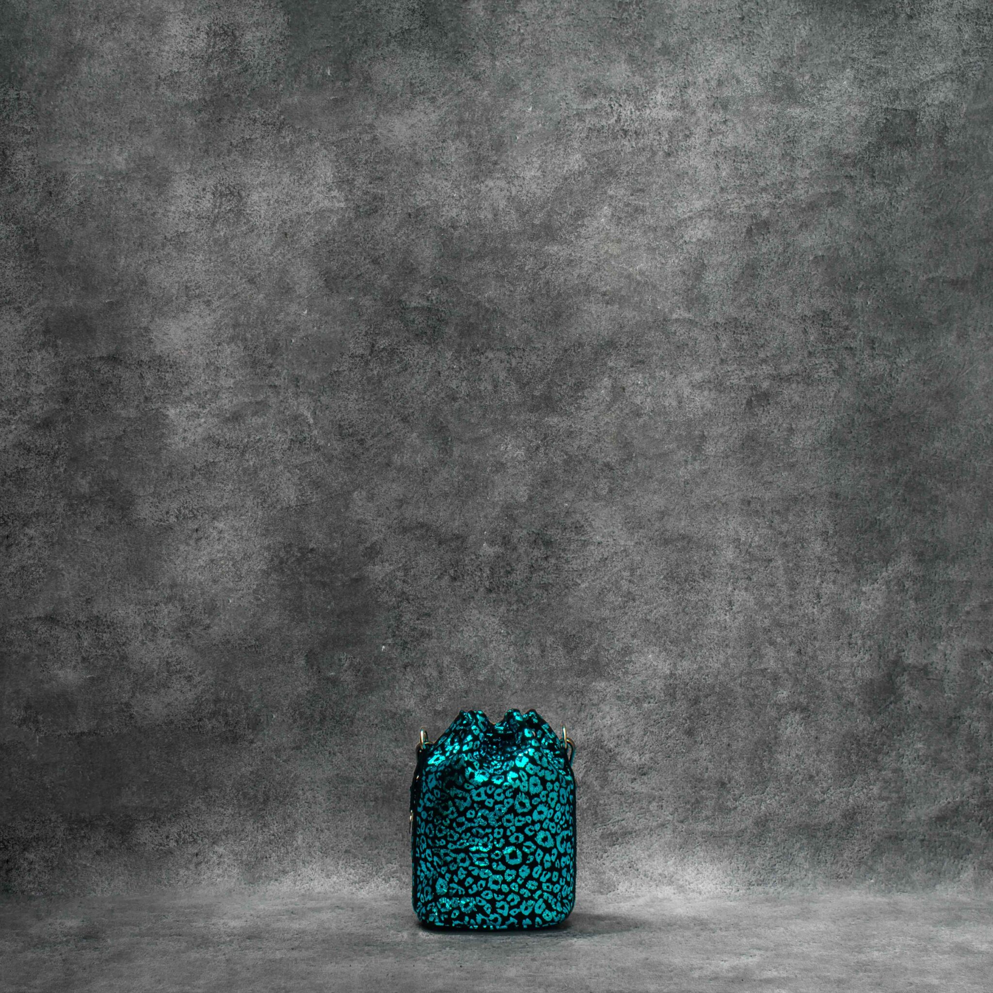 Mini Bucket Bag Metallic Blue Black Calf Skin