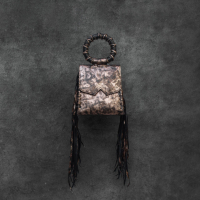 Muse Fringe Bag Distressed Metallic Black Bronze With Antique Finish