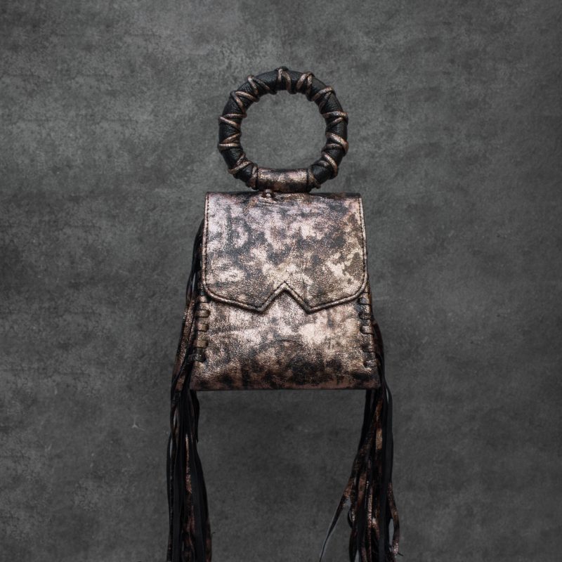Muse Fringe Bag Distressed Metallic Black Bronze With Antique Finish