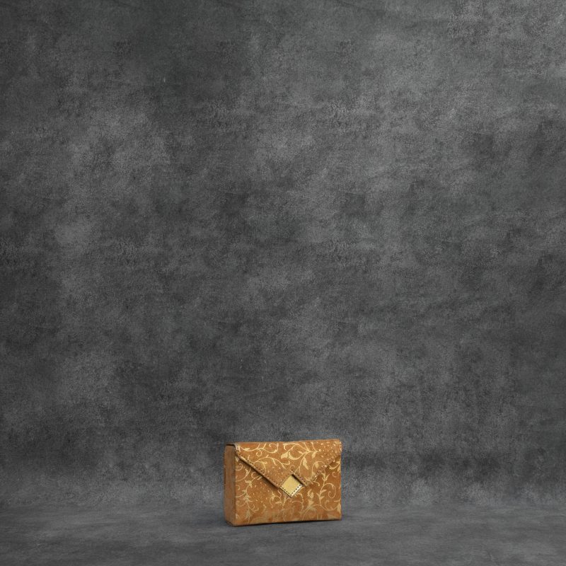 Box Clutch Mini Distressed Metallic Brownish Gold Goat Skin With Suedette Finish