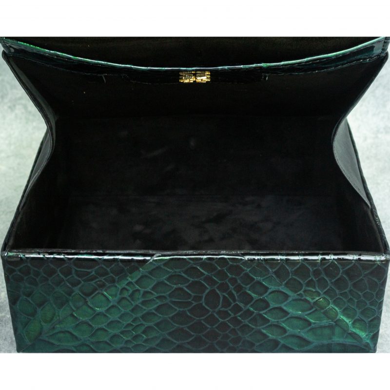 Bossy Classic Metallic Patent Forest Green Reptile Embossed Leather