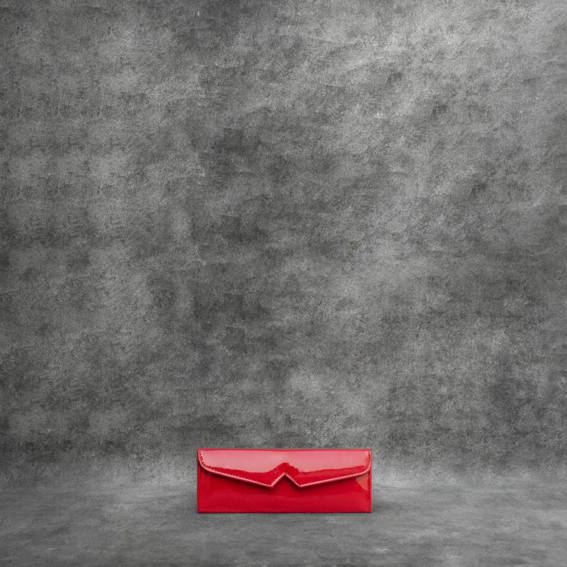 Box Clutch Elongated Patent Red Leather
