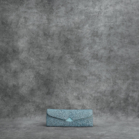 Box Clutch Elongated Gold Sparkle Baby Blue Tinsel Leather