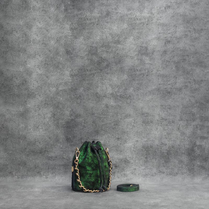 Mini Bucket Bag Distressed Metallic Green Calf Skin