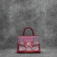 Alpha Madam Glossy Red Caiman Crocodile Embossed Leather